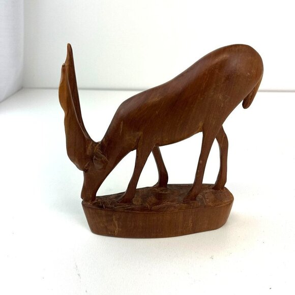 Vintage Besmo Kenye Hand Carved Antelope Statue MCM 60s 70s Home Decor - Picture 2 of 8